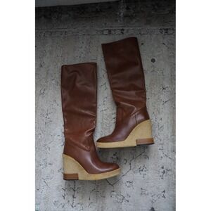 TOD'S Brown Leather Wedge Knee High‎ Boots EU 35.5 US 5.5